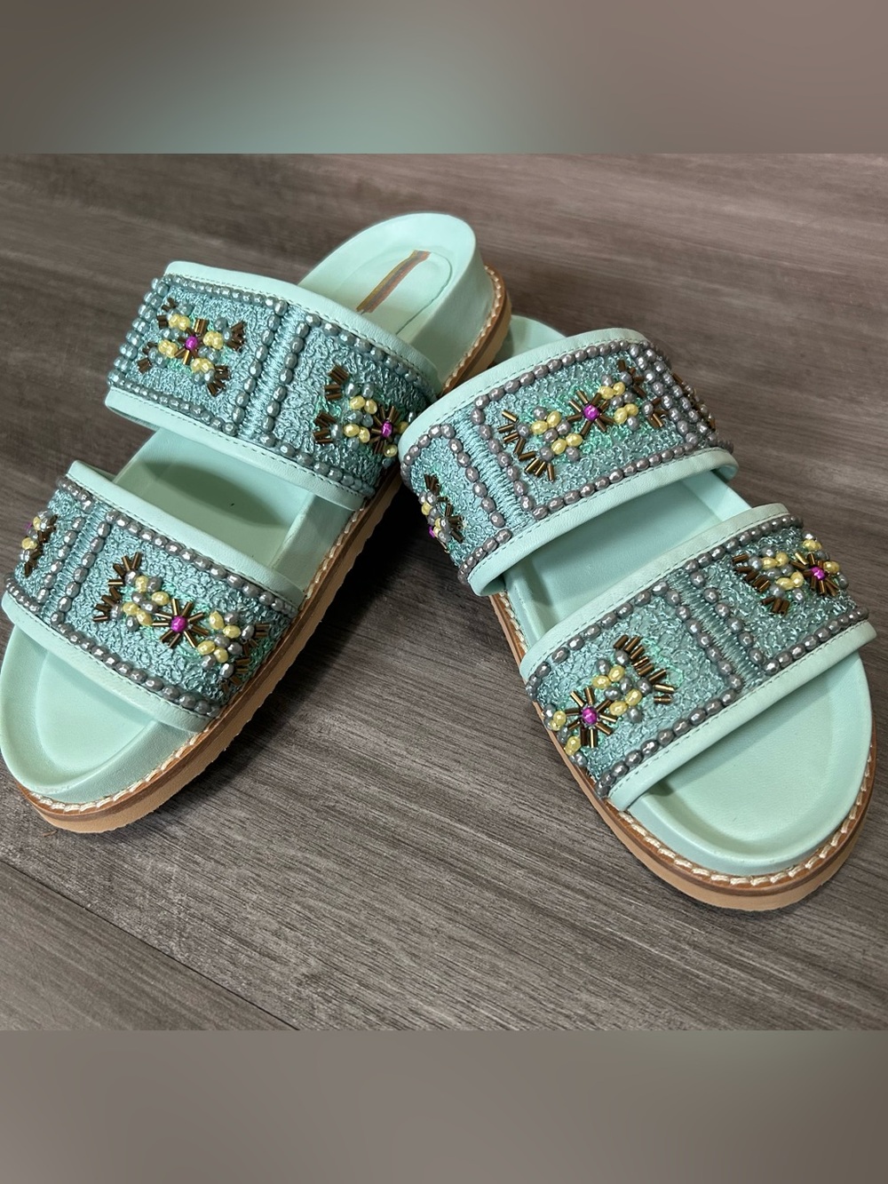 Sam Edelman Mint Beaded Double-Strap Slide Sandals